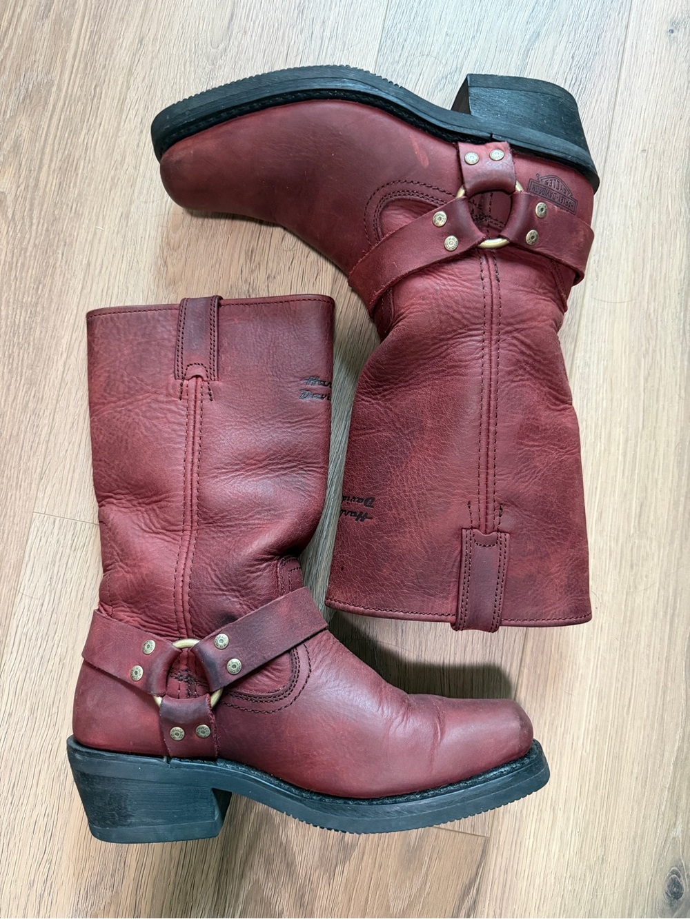 vintage Harley-Davidson Women's Burgundy Leather Harness Boots size 8/8.5